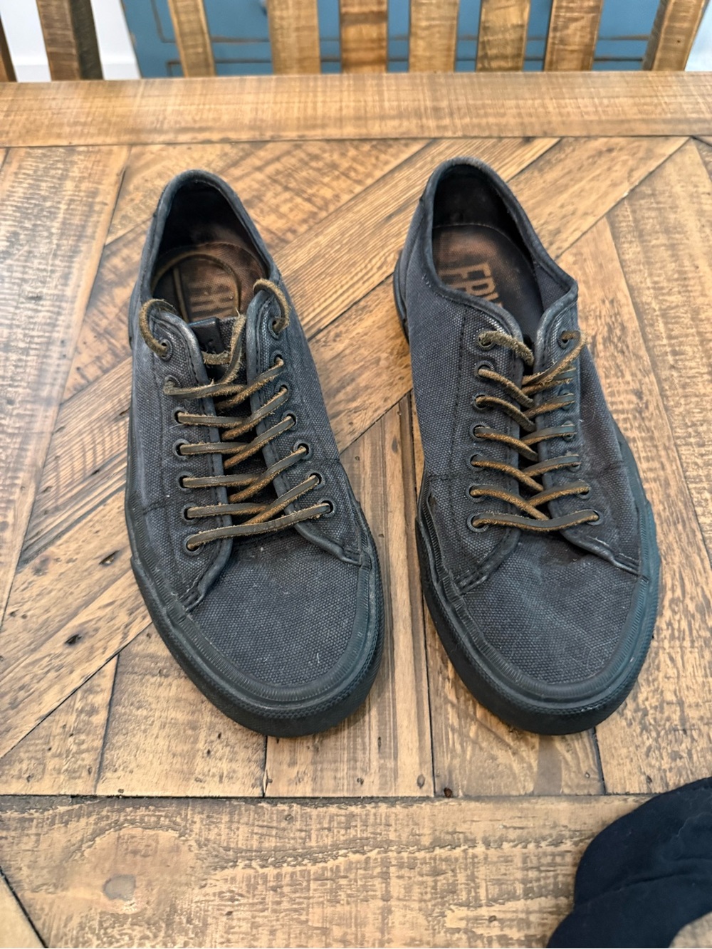 Frye Men's Low-Top Canvas Sneakers in Charcoal with Brown Laces